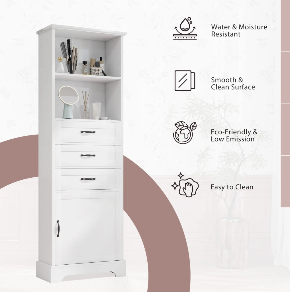 Mobile bagno in MDF bianco 56x25;6x167 cm con 3 cassetti e ripiani regolabili