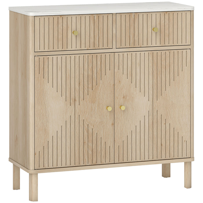 Credenza Buffet 77x30x80 cm con Piano d'Appoggio Effetto Marmo in Legno Rovere