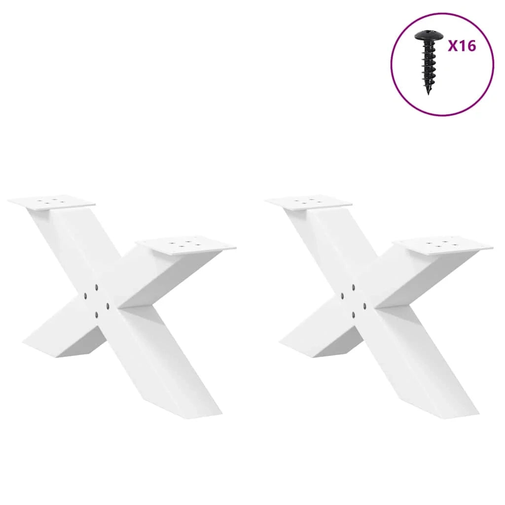 Set di 2 gambe robuste per tavolino da caffè a forma di X 70 x 31 cm con piedini livellatori stile moderno acciaio bianco 02_0057217