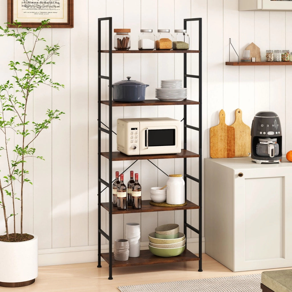 Libreria a 5 ripiani scaffale alto 160cm con mensole industriali e struttura in metallo, Libreria organizzatore moderno rustico-Librerie