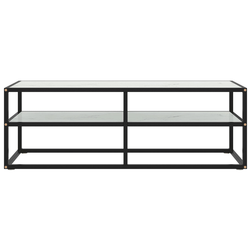 Mobile Porta TV Nero con Vetro Marmo Bianco 120x40x40 cm  cod mxl 16767