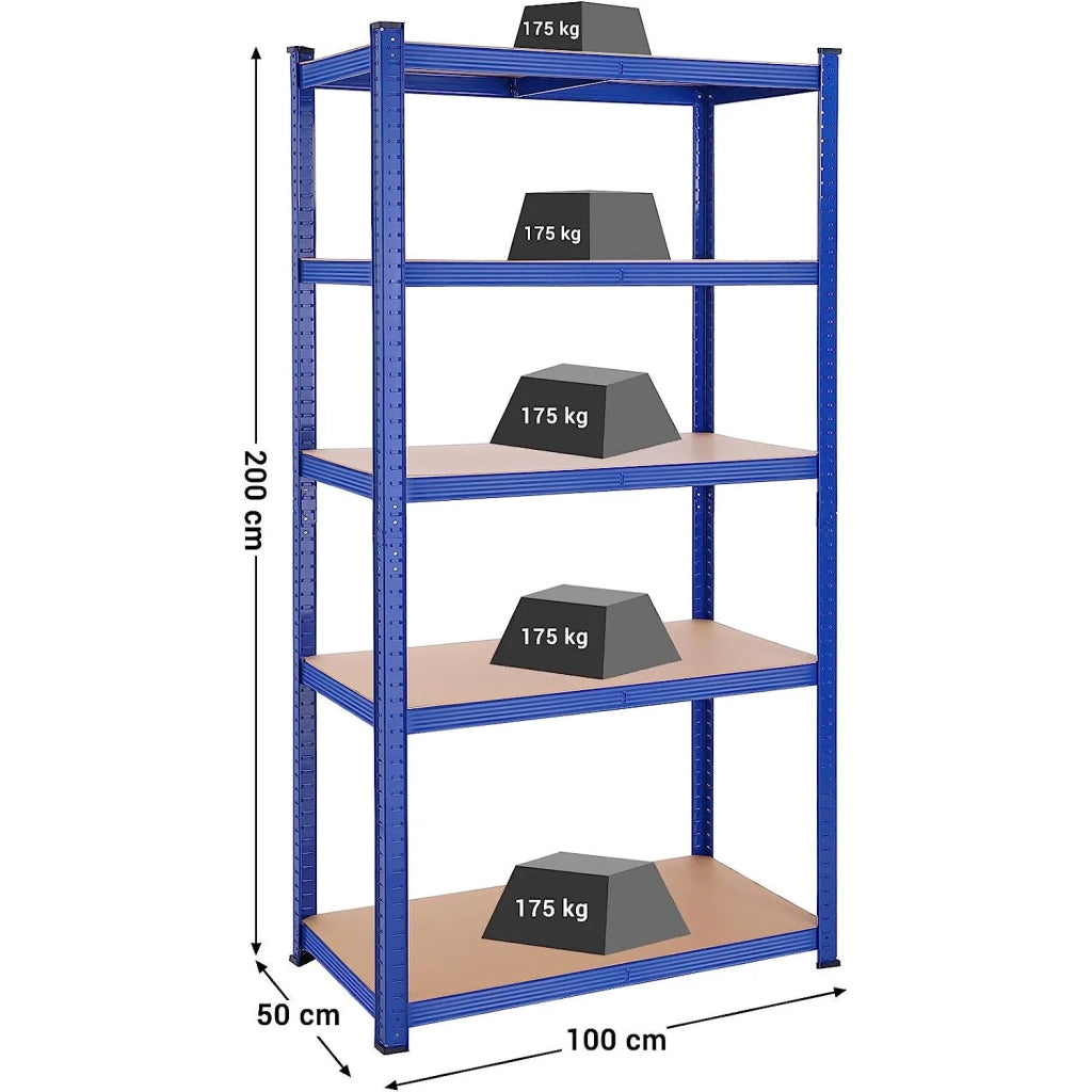 Scaffalatura metallica per carichi pesanti 200 x 100 x 50 cm 5 ripiani portata totale 875 kg (175 kg/ripiano) ripiani regolabili per garage/cantina nero 12_0005595