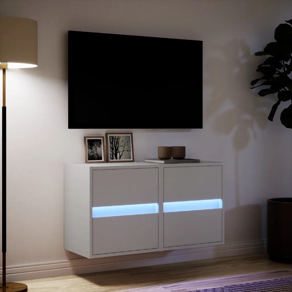 Mobili TV a Parete con Luci LED 2pz Bianchi 40x30x40 cm 852272