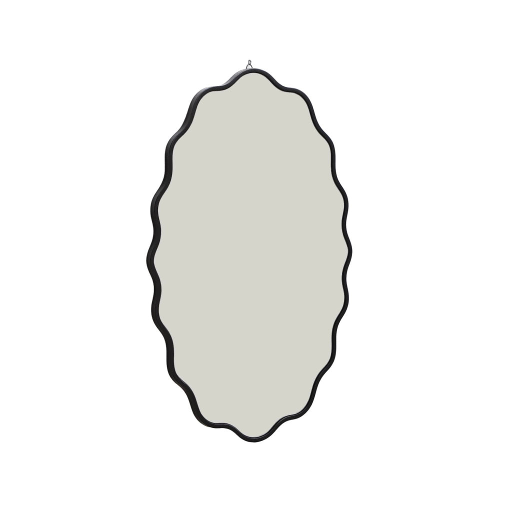 Specchio in legno dal design organico, 90 cm, nero