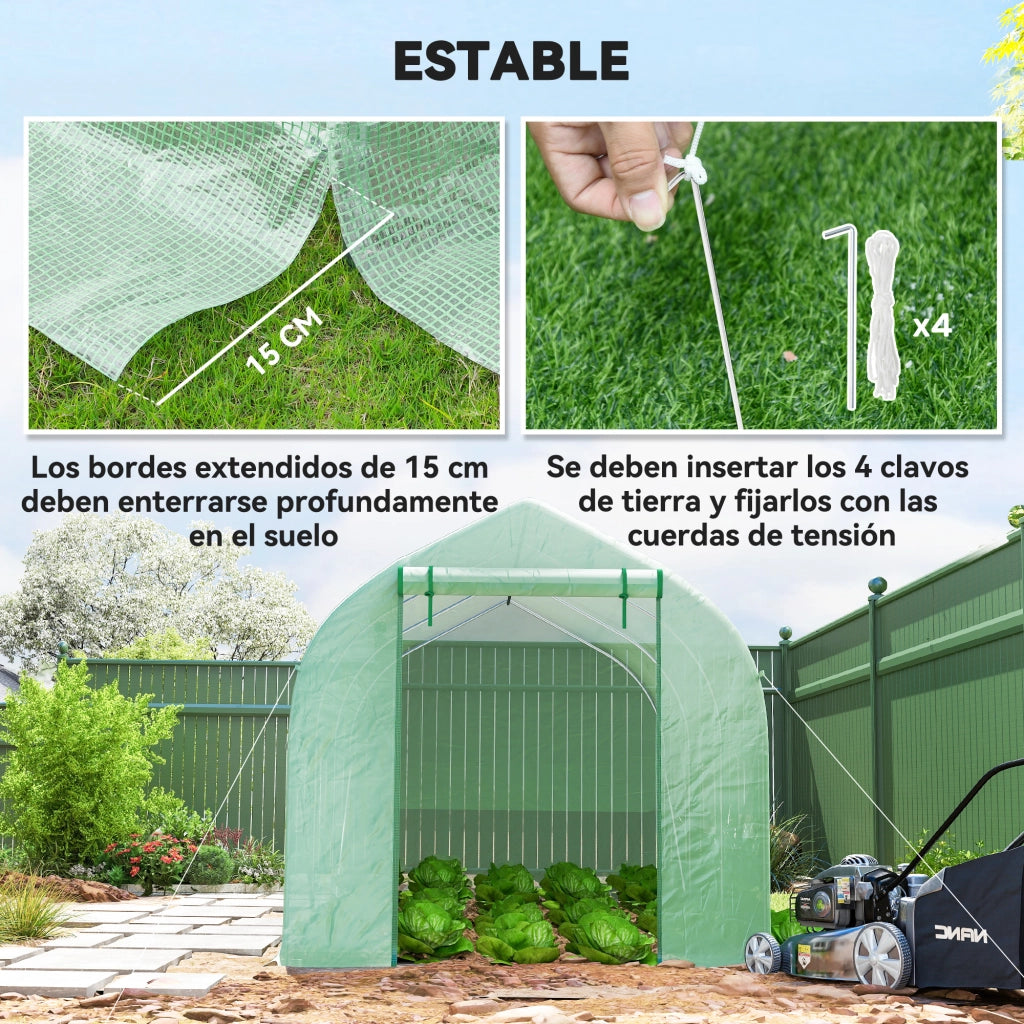 Serra da Giardino 4x2x2 m ¨C zephmum ¨C Verde con 6 Finestre e Porta a Rullo