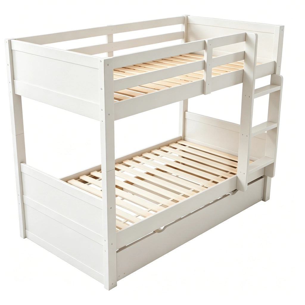 LETTO a castello 90x200 cm in legno bianco con letto estraibile