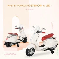 Moto Elettrica per Bambini con Licenza Ufficiale Vespa, 2 Rotelle, Luci e Suoni, 108x49x75 cm, Bianca