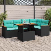 Set Divano da Giardino 6 pz con Cuscini Nero in Polyrattan