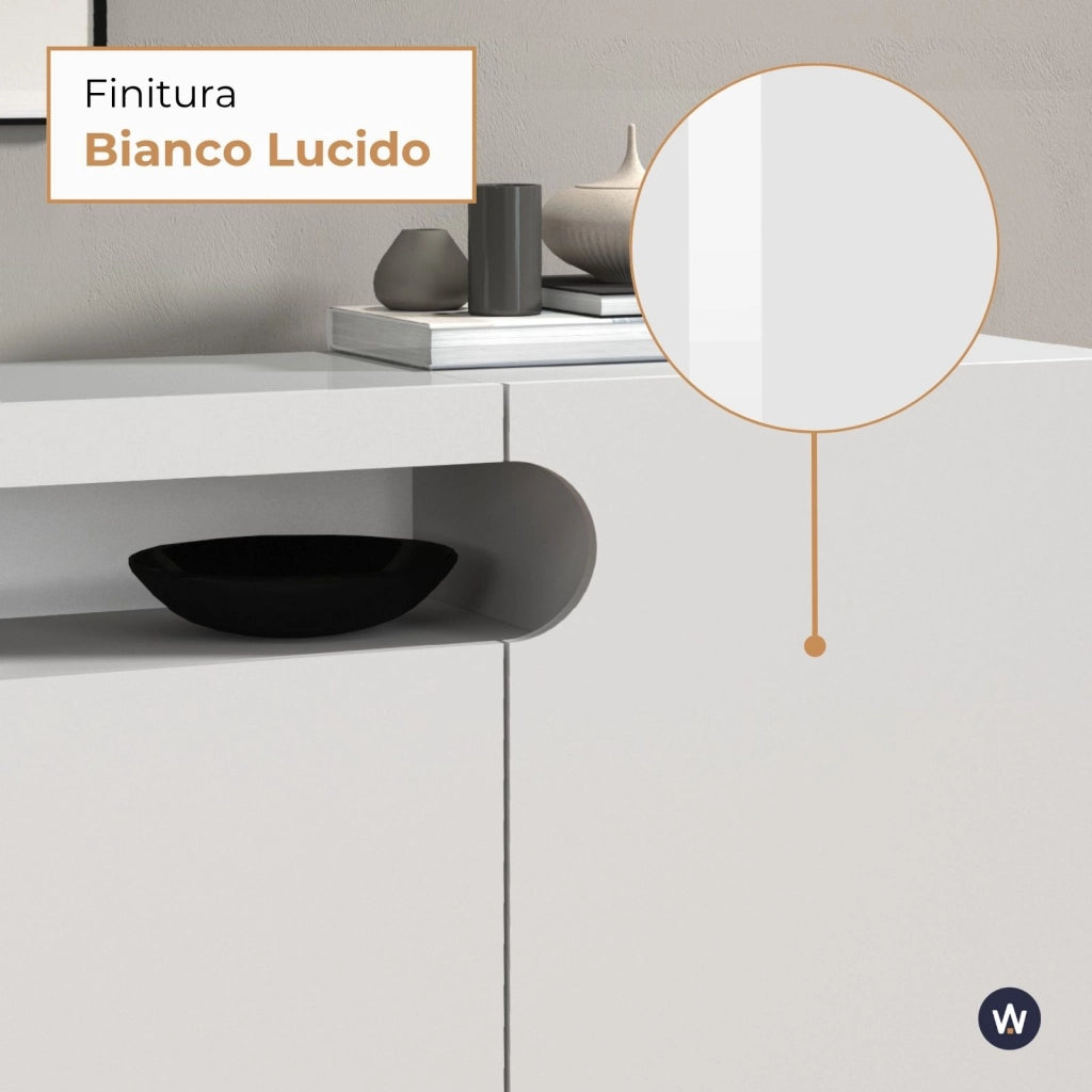 WHOUS Credenza Real con 4 ante e 1 vano aperto bianco lucido 200x40x80 cm