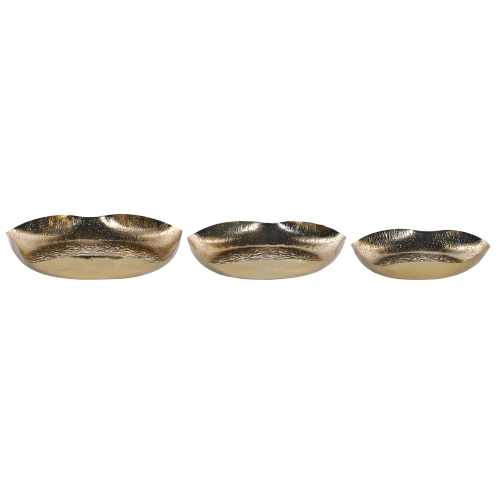 Set di 3 vassoi decorativi in metallo dorato per gioielli, piatti rotondi, accessori per la casa con texture glamour
