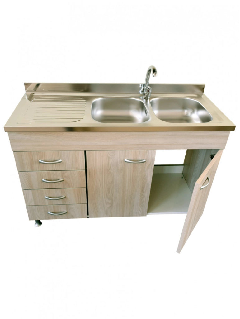 Mobile cucina due ante con lavello inox dx finitura olmo 120x50xH81cm Potres Sabin