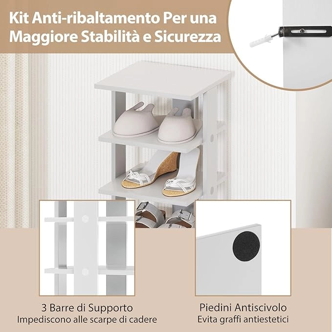 Scarpiera a 7 Ripiani, Scaffale Portascarpe in Legno con 2 Ripiani di Diverse Altezze, Scaffale Portaoggetti Multifunzione per Ingresso Soggiorno Camera da Letto, 28,5x25,5x110 cm (Grigio)