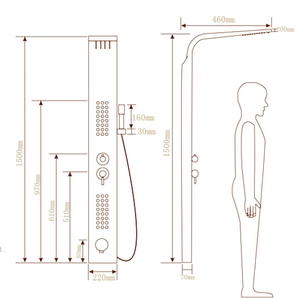 Trade Shop - Pannello Doccia Colonna Cascata Pioggia Ugelli Idromassaggio Soffione Doccetta -