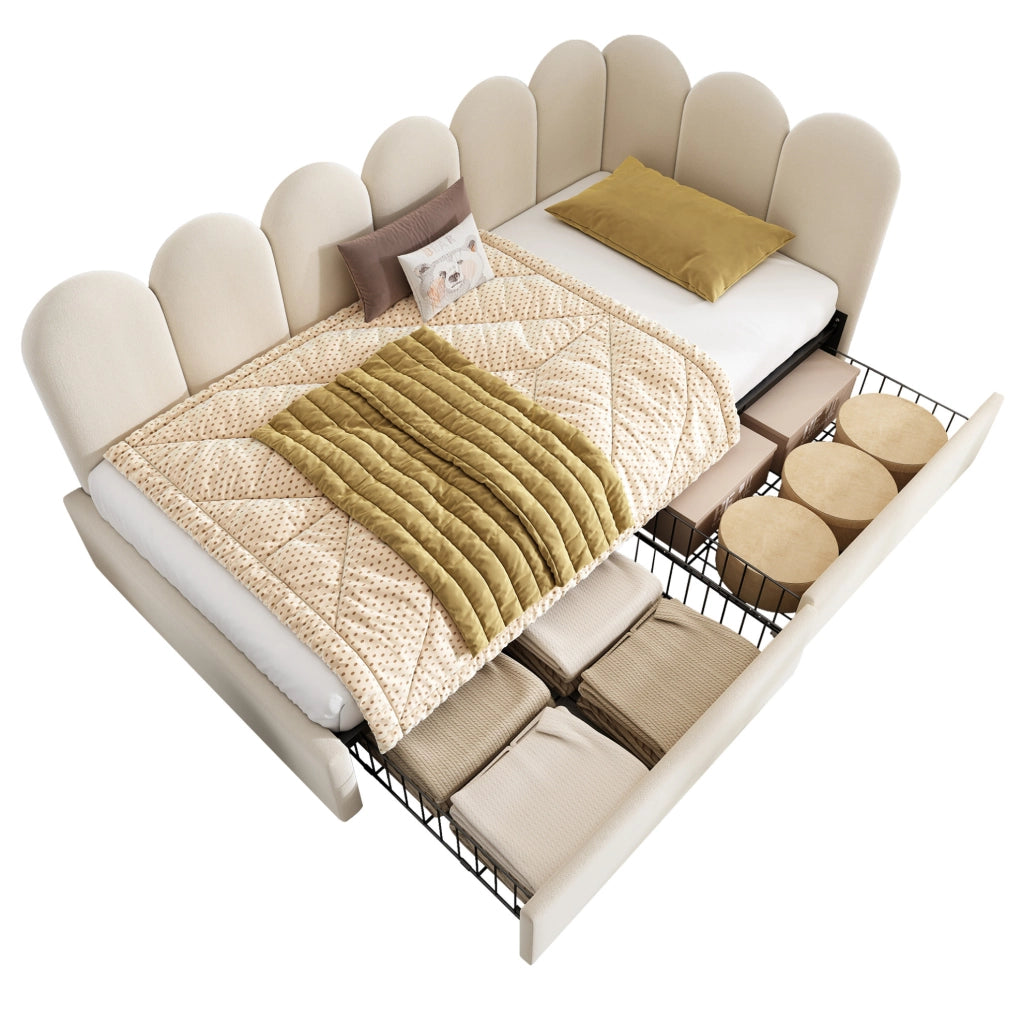 Letto imbottito in velluto 90x200 con 2 cassetti e struttura salvaspazio
