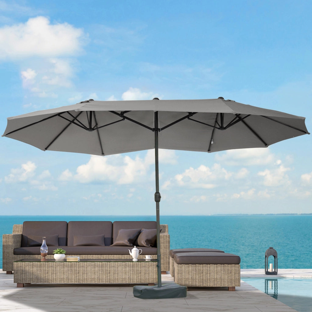 Doppio parasole ovale grigio scuro 460 x 270 x 240 cm da giardino e patio con supporto e manopoli regolabili