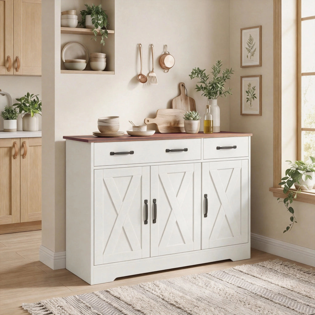Credenza ¨C zephmum ¨C Bianco, Rovere, 108x40x81 cm