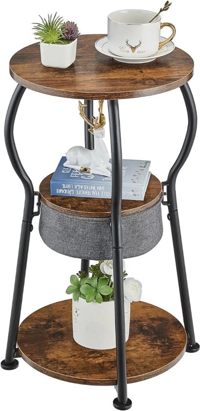 Tavolo a 3 Livelli con Sostegni - Design Industriale Vintage - Pannelli di Ripostaggio - Tavolo da Salotto, Comodino o Tavolo per Divano - Stile Vintage Mocassino, 30x55 cm