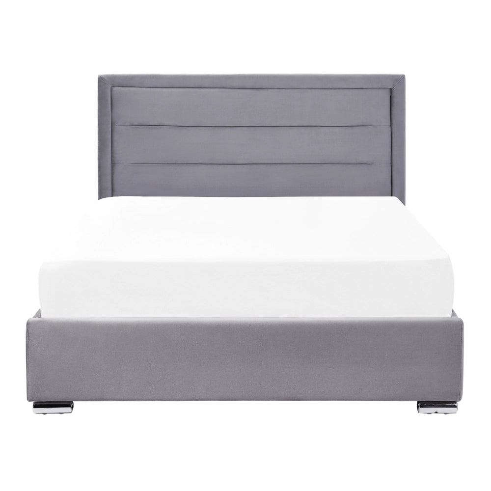 Letto matrimoniale in velluto con contenitore grigio scuro 140 x 200 cm design moderno imbottito con testiera ottomana