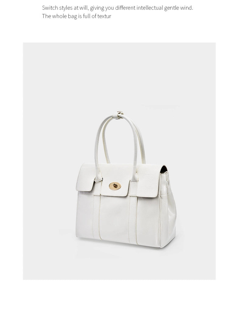 Borsa tote grande e capiente in vera pelle morbida, bianca