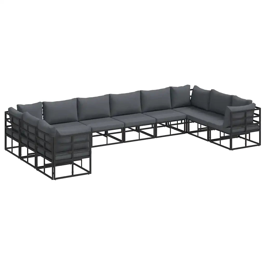 vidaXL Set Divano da Giardino con cuscino 10 pcs Nero Alluminio