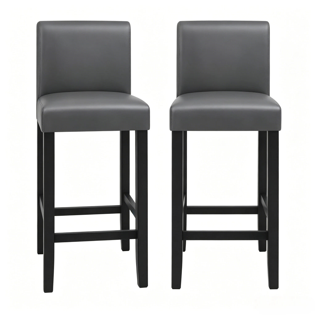 Set di 2 sgabelli da bar con schienale, in ecopelle e legno, colore nero/grigio