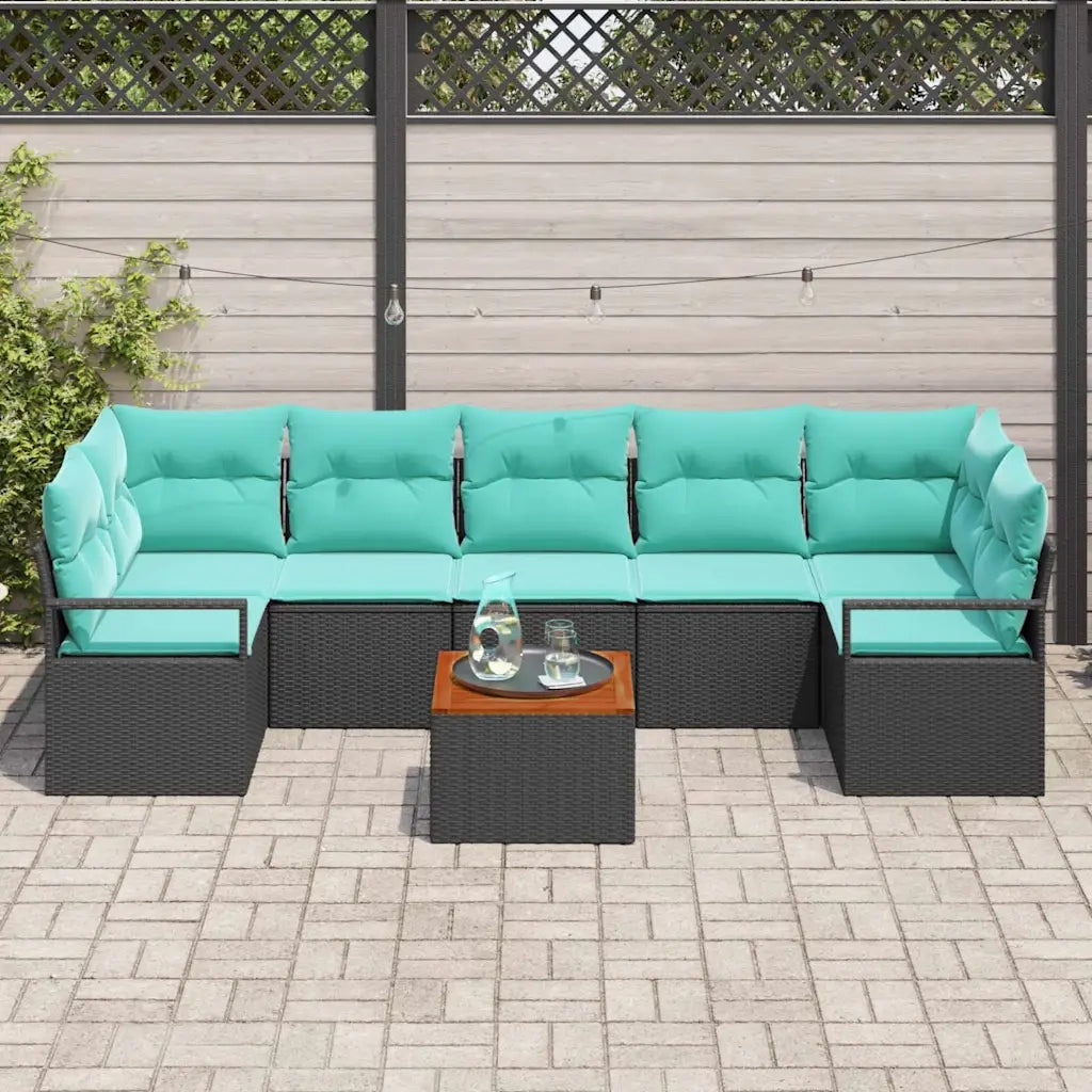 Set Divano da Giardino con cuscino 8 pcs Nero polyrattan