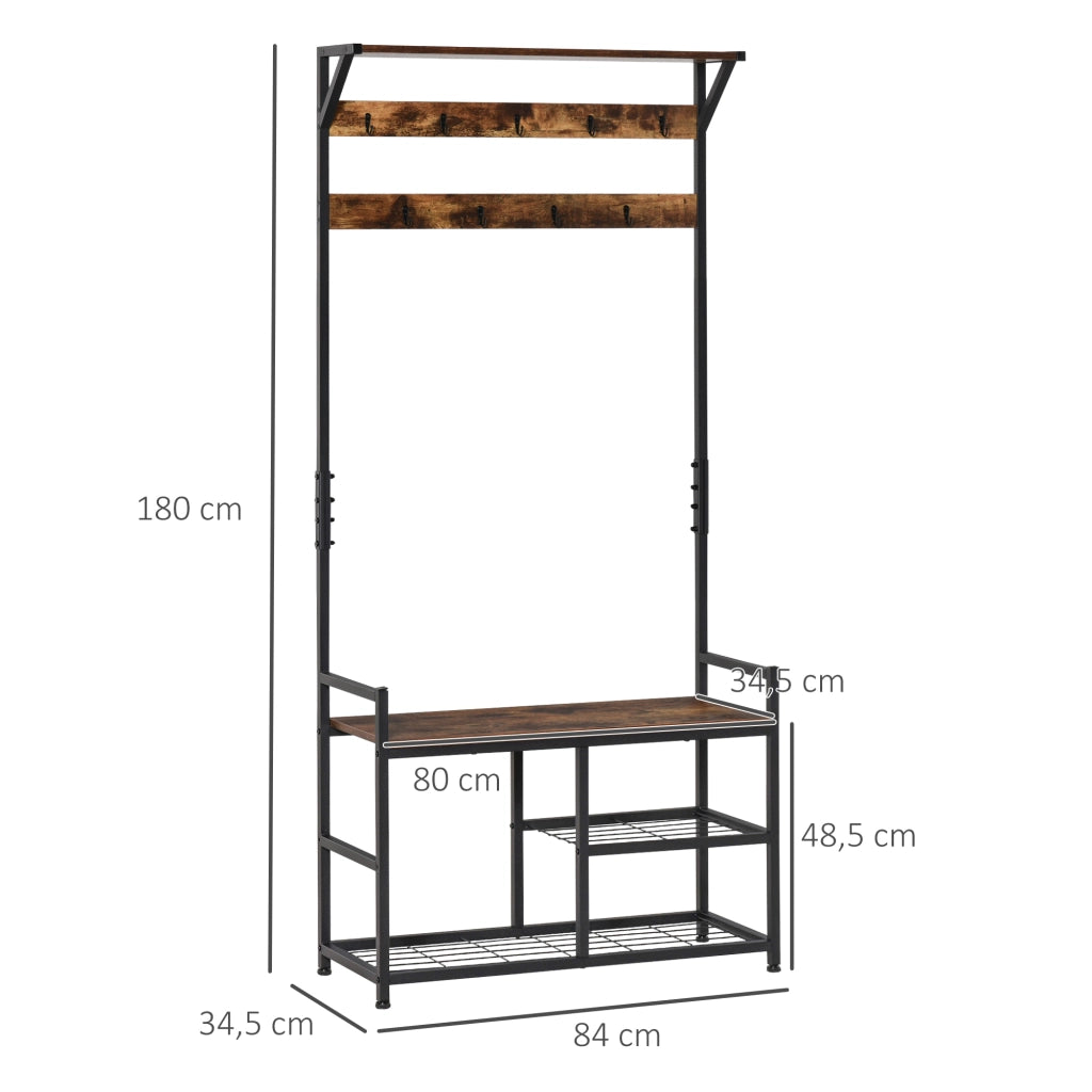 Appendiabiti con scaffali e ganci ¨C zephmum ¨C 84x34,5x180 cm colore nero marrone stile industriale