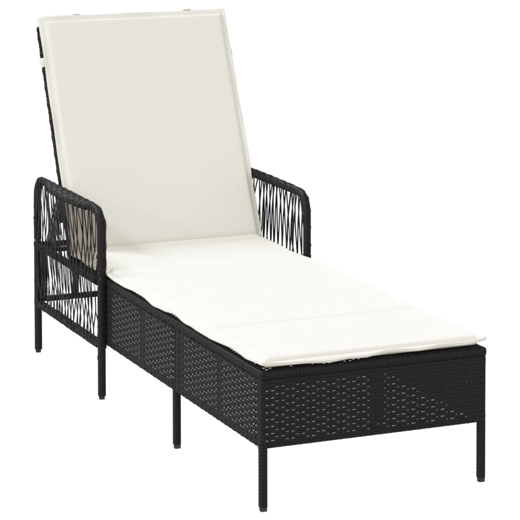 Lettino prendisole Nero e bianco panna PE Rattan 157 x 55 x 92 cm