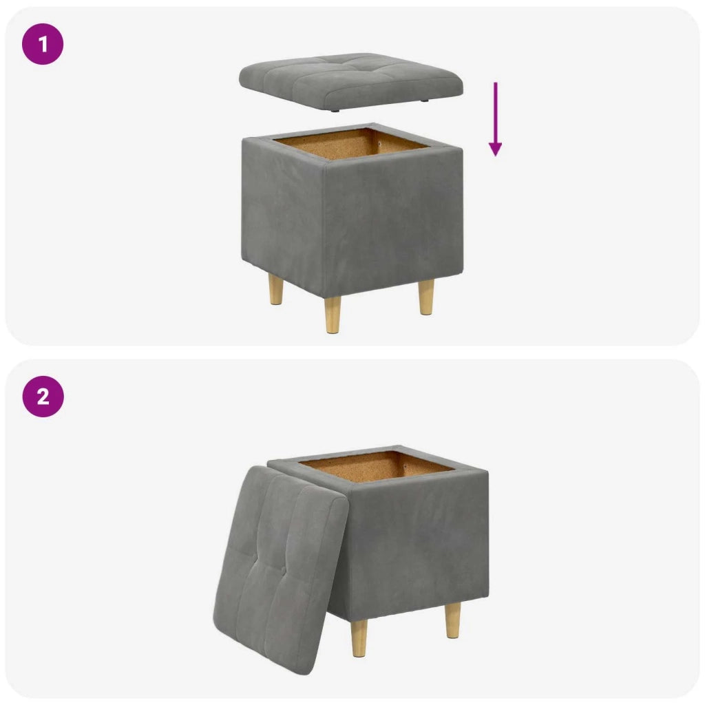 Pouf contenitore Grigio scuro 40 x 40 x 45 cm Velluto 876811