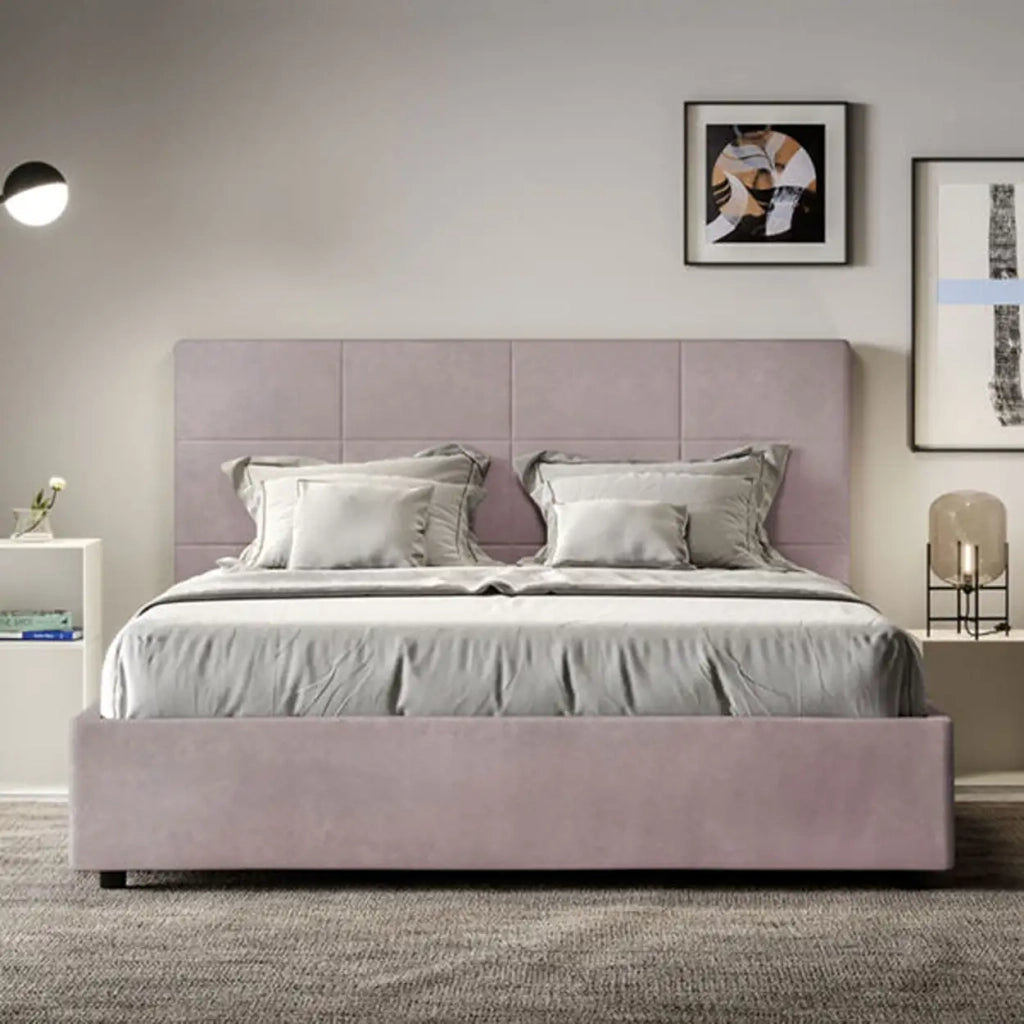 Letto matrimoniale francese senza rete imbottito 140x200 microfibra glicine Mika