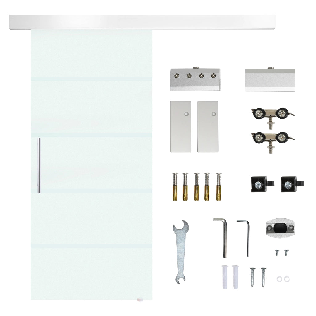 Porta Scorrevole Interna in Vetro Smerigliato e Satinato con Binario B2 e Maniglia per Bagno Cucina Studio Vetro 205x 90x 0,8cm