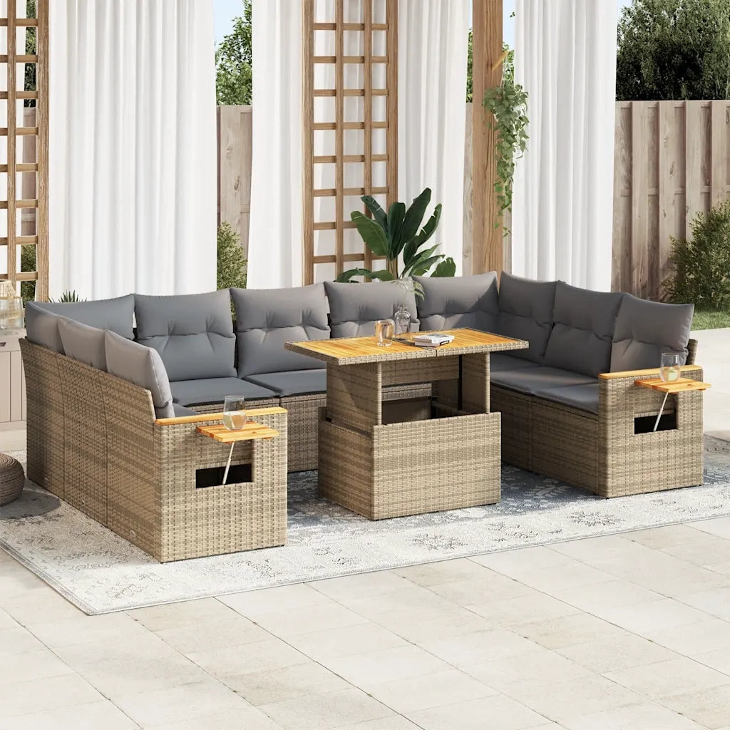 Divano da Giardino 10 pz con Cuscini Beige in Polyrattan Acacia 3327643