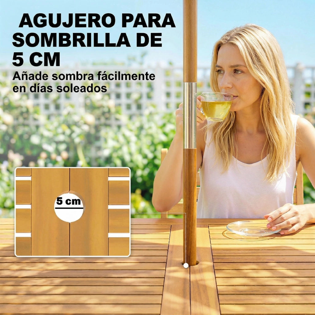 Tavolo da pranzo per giardino in legno per 6 persone ¨C zephmum ¨C naturale 150x75x75
