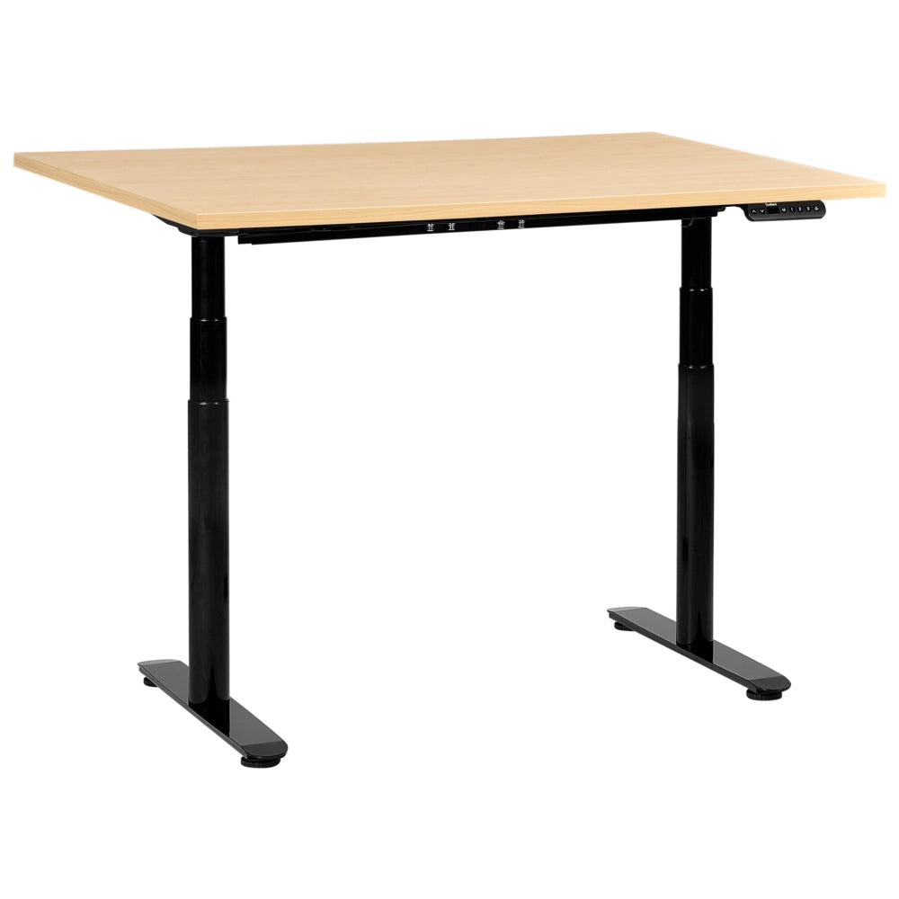 Scrivania regolabile in altezza elettricamente bianco 120 x 60 cm nero e marrone chiaro in acciaio verniciato a polvere