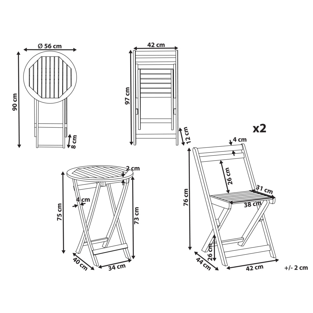 Set da balcone in legno di acacia marrone pieghevole stile retrò tradizionale