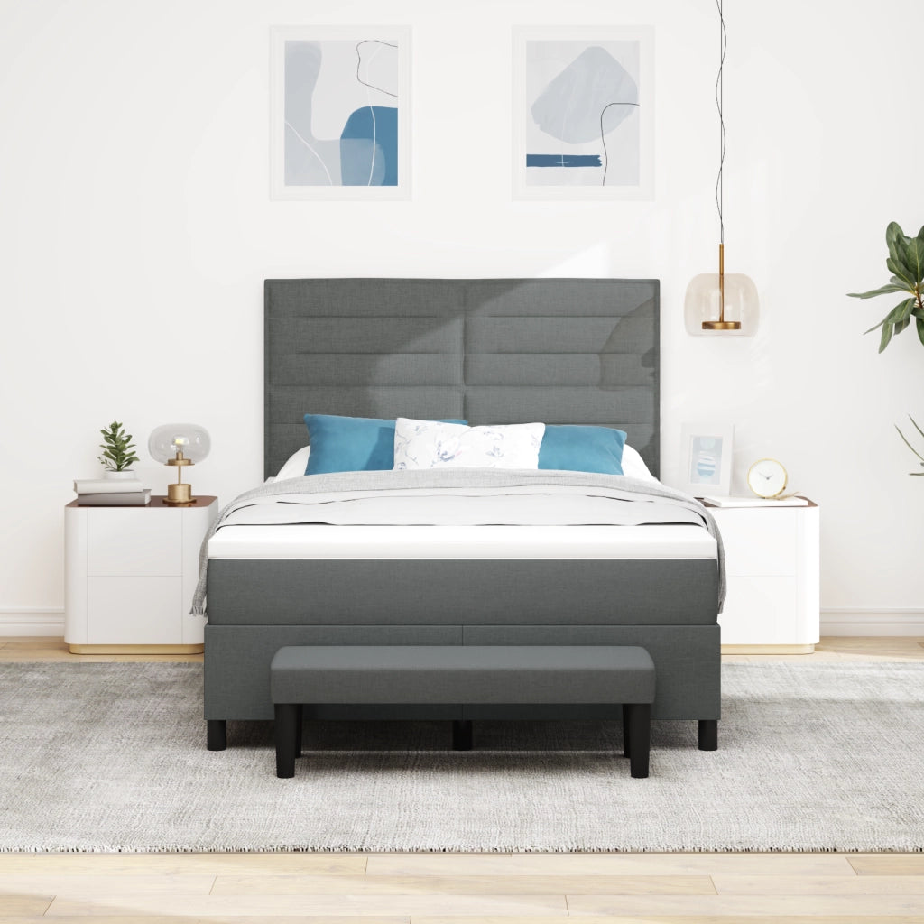 Letto Box Spring con Materasso e Panca Grigio Scuro 140x190 cm Tessuto