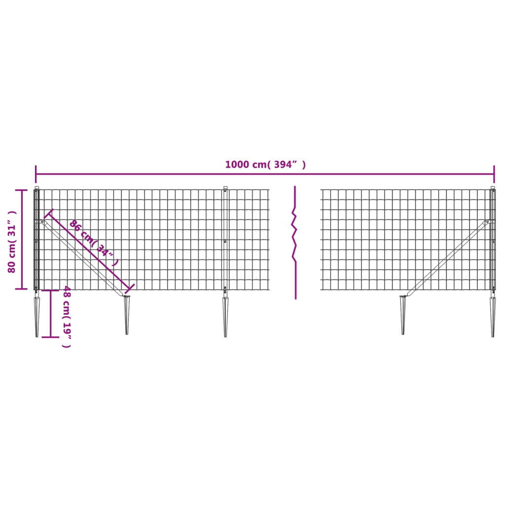 Recinzione Metallica con Picchetti Ancoraggio Antracite 0,8x10m 154256