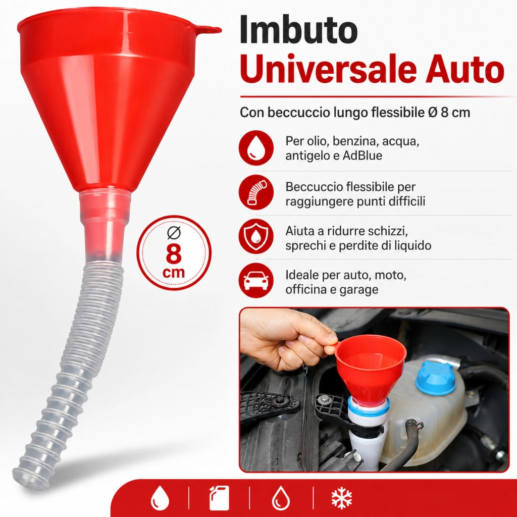 Imbuto Auto Universale Flessibile Ø8 cm per Olio Benzina AdBlue 524053