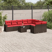 Set Divani da Giardino 10pz con Cuscini in Polyrattan Marrone