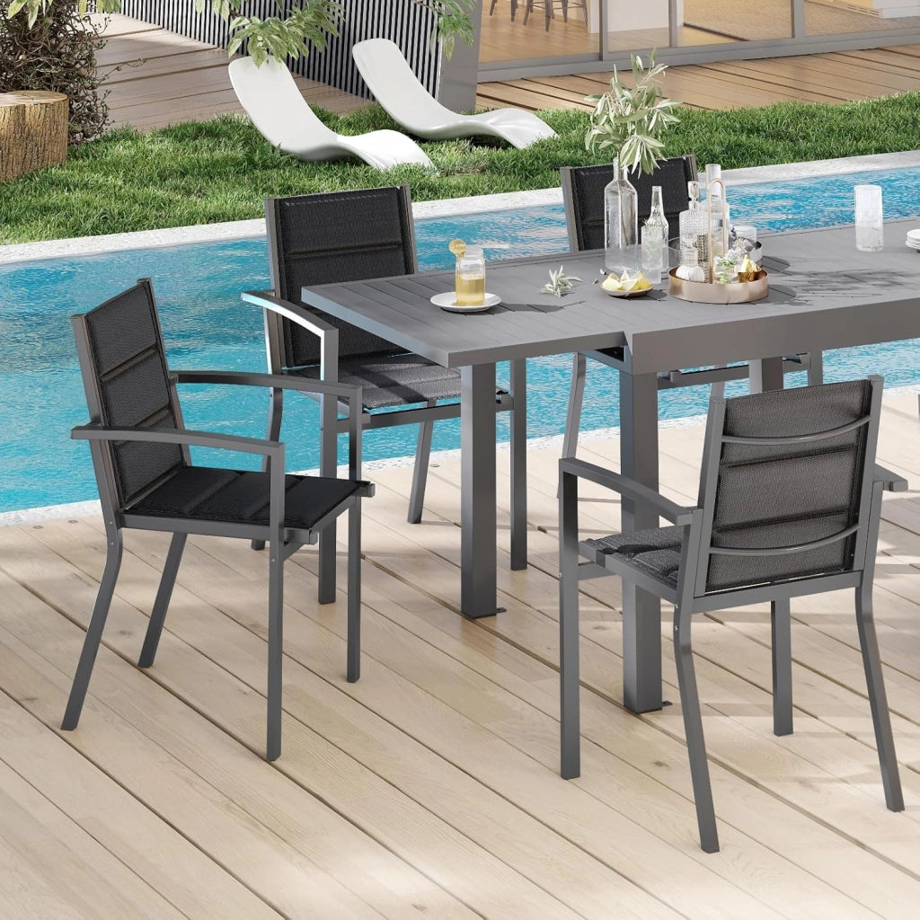 Set Di 4 Sedie Da Giardino, Sedie Da Esterno In Alluminio Per Esterni, Sedie Impilabili Poltrone Da Giardino, Per Giardino, Piscina, Terrazza, Sala Da Pranzo, Grigio Scuro
