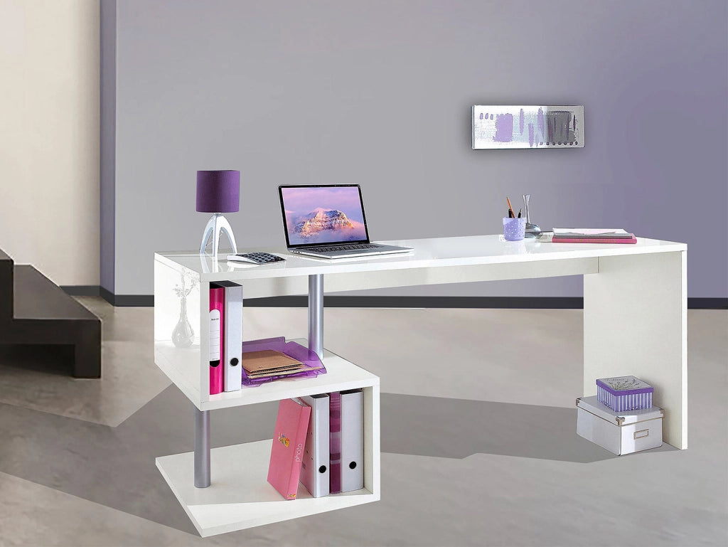 Scrivania con 2 Ripiani 180x60x77,5 cm Esse Bianco Lucido