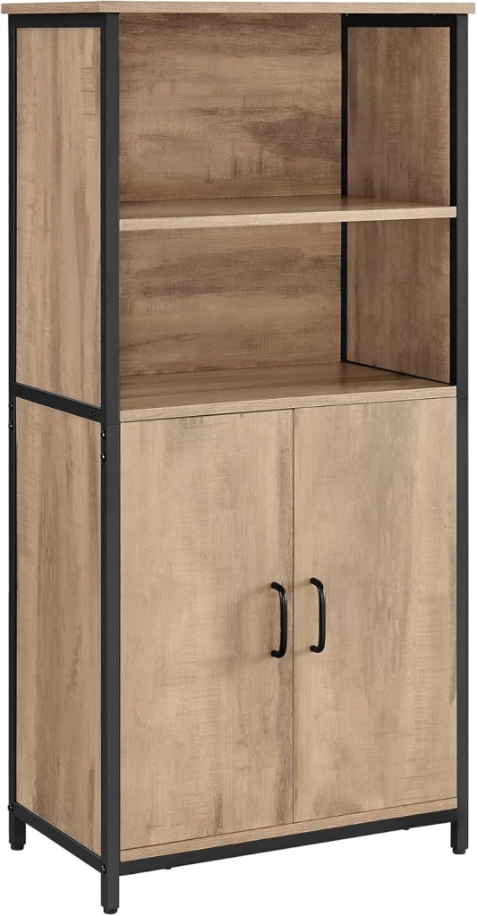VASAGLE Mobiletto, Credenza, Libreria, 2 Ripiani Aperti e Scomparto con Ripiano Interno Regolabile, Telaio in Acciaio, per Salotto Cucina Studio, Marrone Rovere e Nero LSC066B50