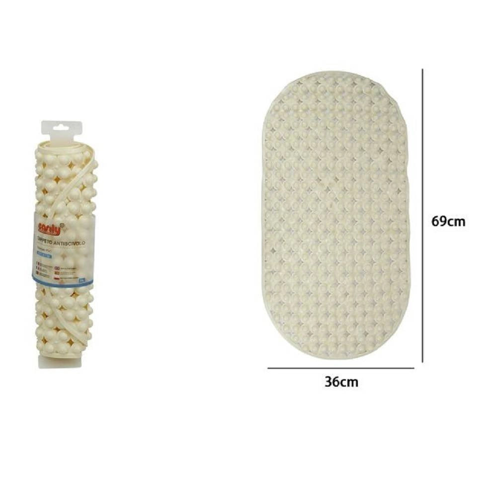 Trade Shop - Tappeto Tappetino Pvc Ovale Antiscivolo Vasca Bagno Doccia 69 X 36cm 79747 Beige -