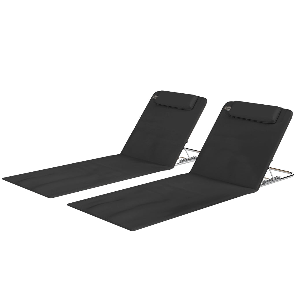 Lettino da giardino pieghevole con schienale regolabile e tasca laterale ¨C zephmum ¨C nero 48x134x33-43 cm