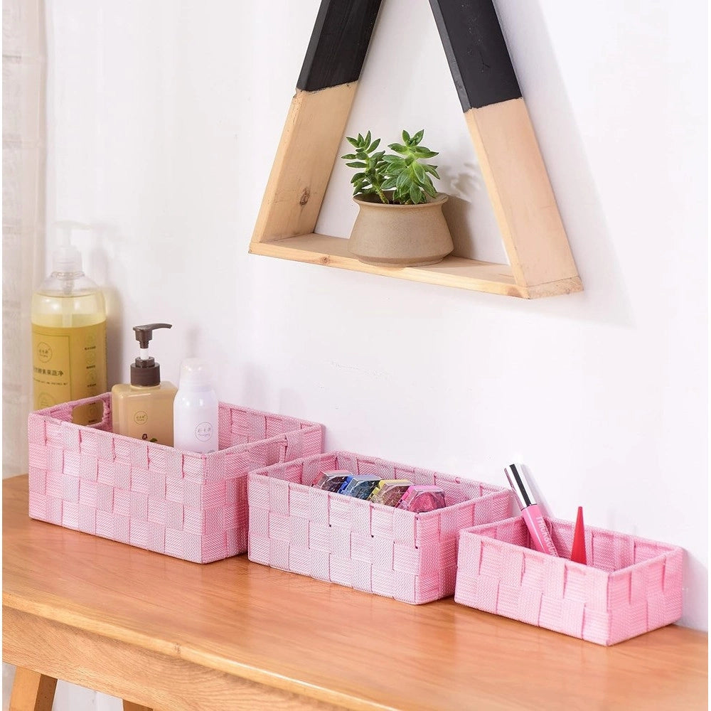 Trade Shop - 3 Cestini Tessuto Scatole Organizer Bagno Porta Oggetti Bagnoschiuma Rosa 79053 -