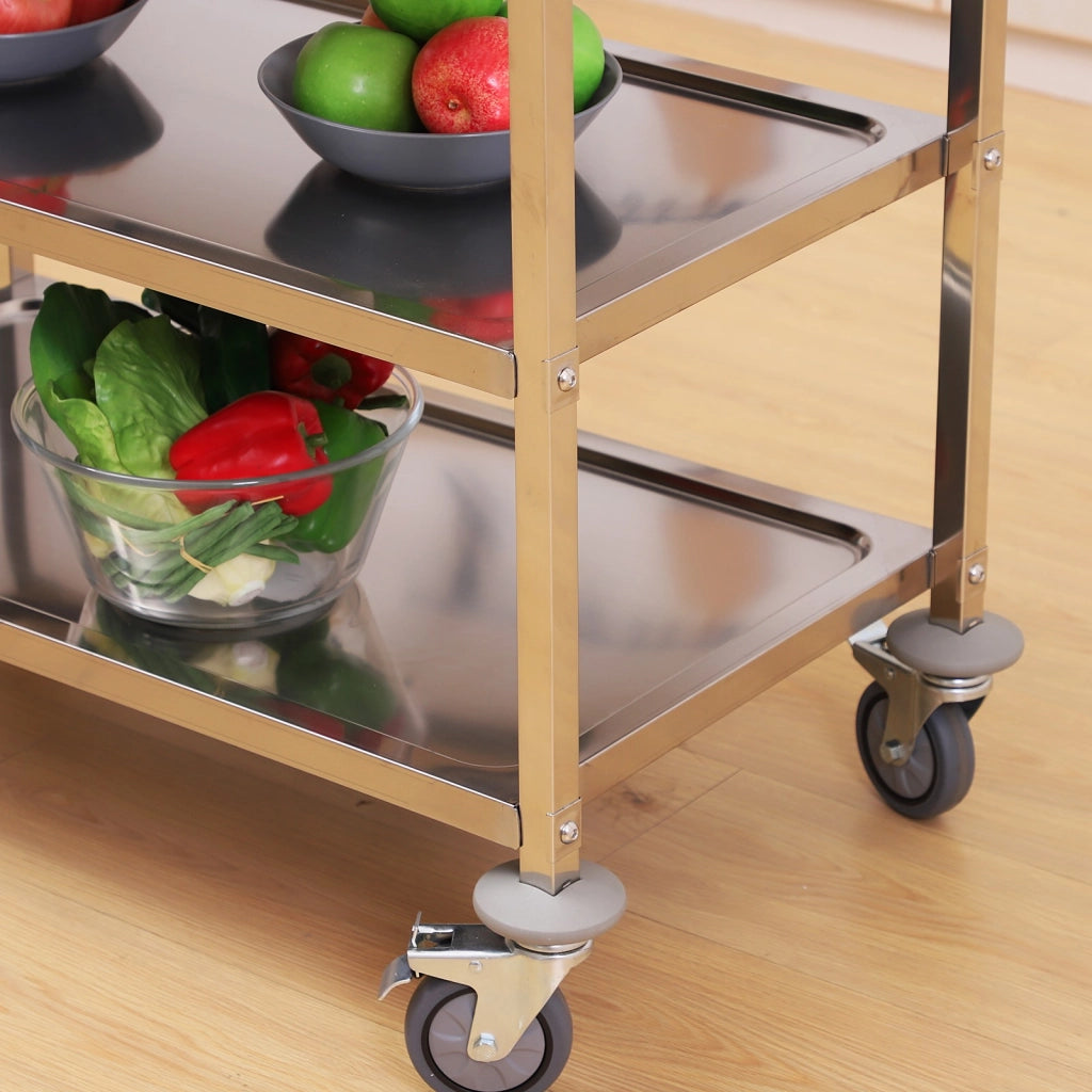 EasyComfort Carrello da Cucina 3 Ripiani Aperti 4 Ruote Omnidirezionali con 2 Freni Cuscinetti Anti-Collisione in Acciaio Inossidabile 430 Argento 90.5x50.5x88.2cm