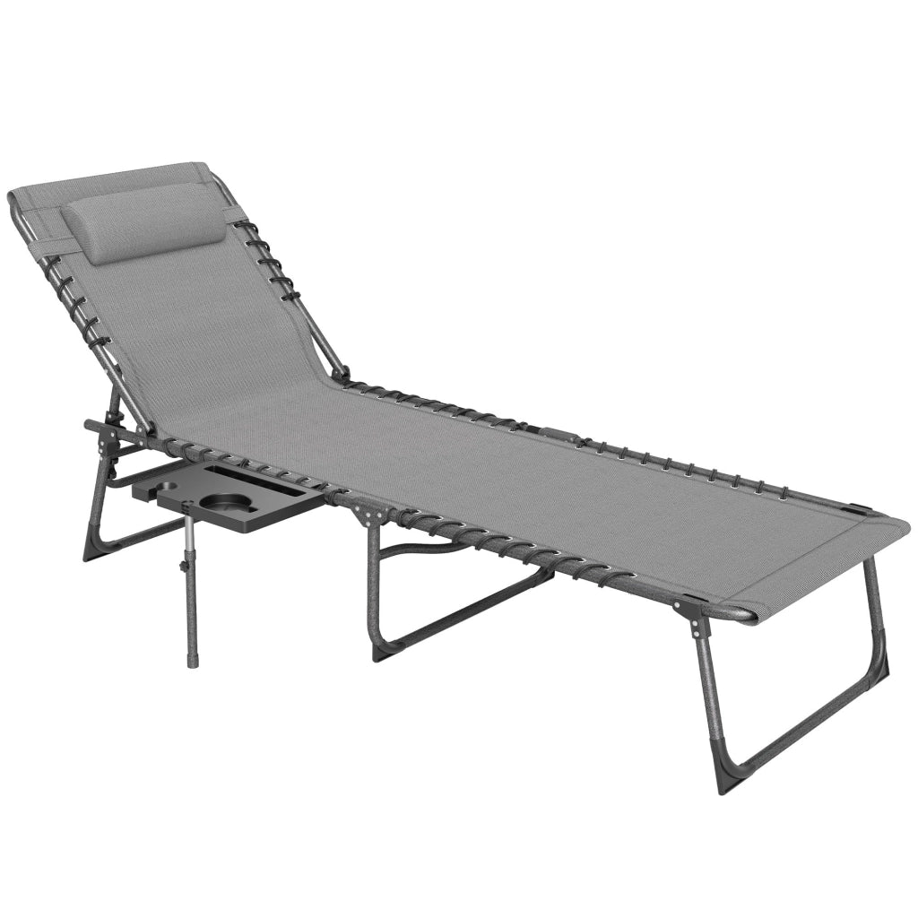 Sdraio da Giardino Pieghevole 60x190x31 cm Reclinabile a 5 Livelli con Tavolino Laterale e Tasca Grigio e Nero