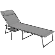 Sdraio da Giardino Pieghevole 60x190x31 cm Reclinabile a 5 Livelli con Tavolino Laterale e Tasca Grigio e Nero