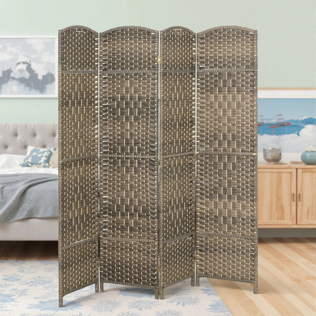 Paravento pieghevole 4 ante ¨C Minimal ¨C nero, legno di pino, intrecciato