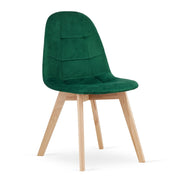 Sedia Bora in velluto verde scuro con gambe in faggio